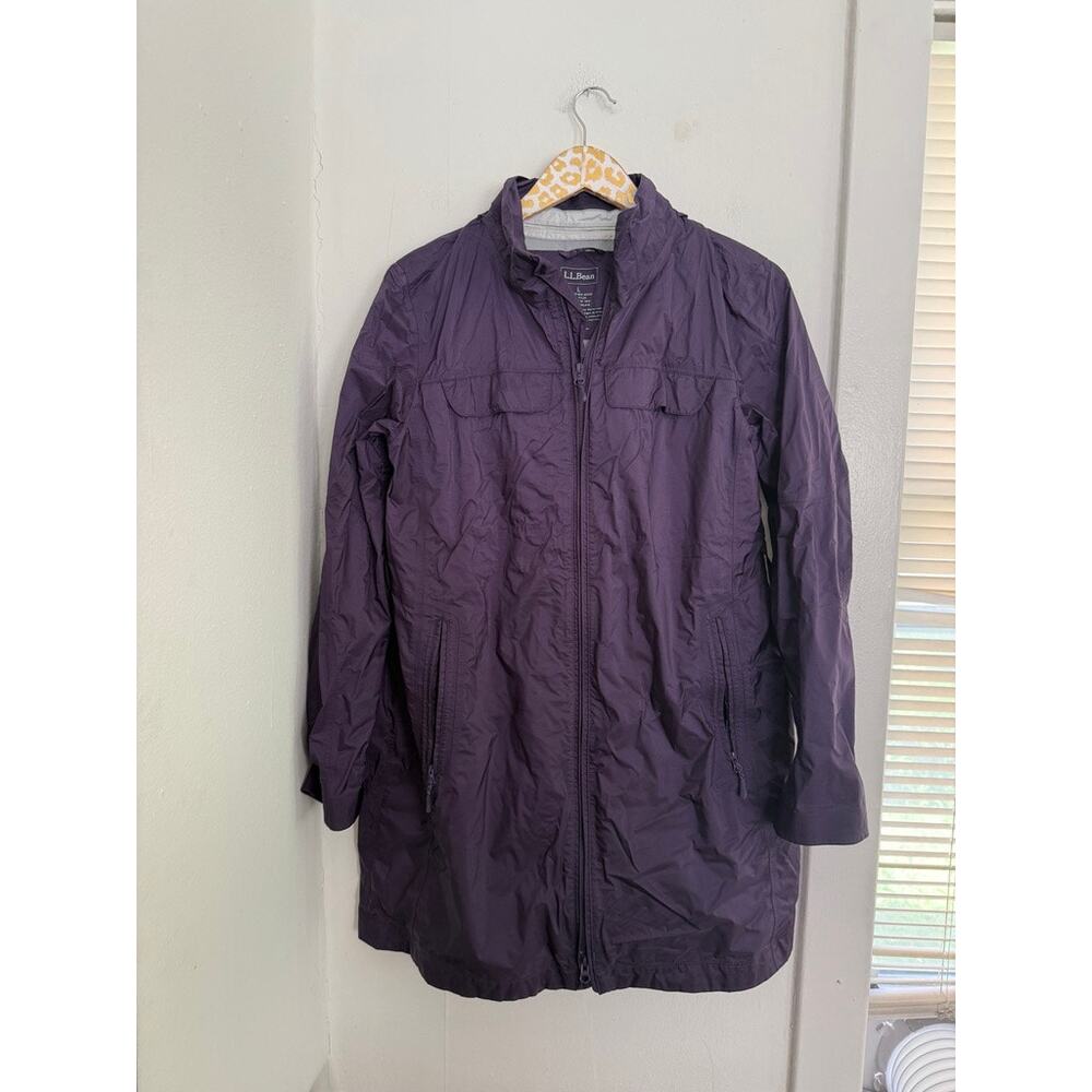 LL BEAN Women's Purple Nylon Full Zip Rain Jacket | Size Large
